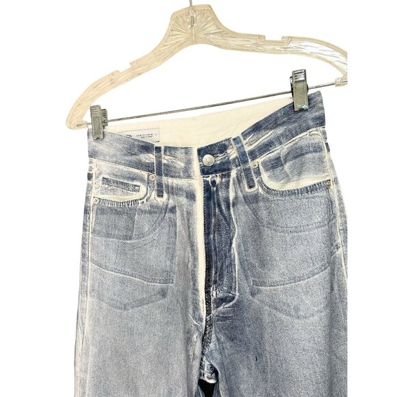 ZARA High Rise Wide Leg Jeans Size 0 / EUR 32 Light Wash Distressed Denim Y2K - Picture 10 of 12